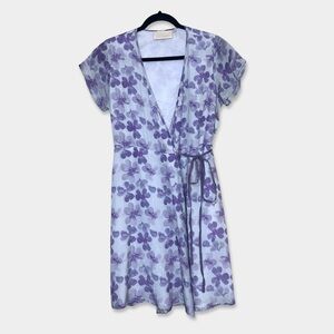 REISTOR Dress Size M Gray Purple Color Floral Wrap With Pockets GUC